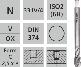 Gewindeschneidwerkzeuge / N-331V/4 - ISO2(6H) DIN 374 Metrisches Feingewinde MF