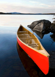 authentic-CARD - Canoe (Kanu) on the shoreline of Seboies Lake Maine