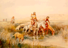 "INDIAN WOMAN MOVING CAMP"
