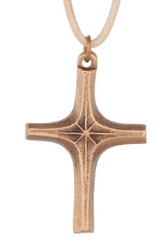 Kreuz "Strahlen" aus Bronze mit Lederband