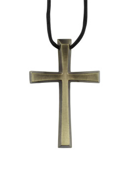 Kreuz mit Lederband (goldfarben)