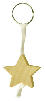 Schlüsselanhänger Stern aus Holz mit Lederband