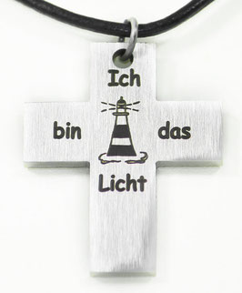 Kreuz Ich bin das Licht mit Lederband