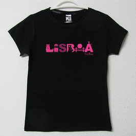 Lisboa T-shirt | Black Colour (Lisboa in pink)