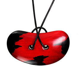 Holzschmuck-Collier "Knopf | rot-schwarz | 86 x 50 mm"