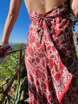 Long DRESS Batik FLOWER - RED 2022