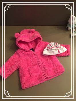 Roze jasje met capuchon en muts - Maat 50