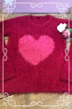 Fluffy trui fuchsia met lichtroze hart van het merk Soho - Maat  S