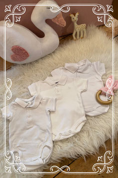 Set van drie witte rompertjes - maat 50-56