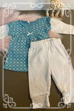 Lief wit met groen jurkje en witte legging maat 50