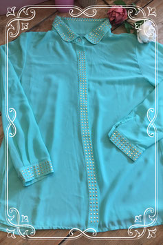 Groen/blauwe blouse (merkloos) - Maat L