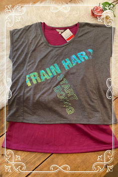 nieuw: prachtig tweedelig paars/grijs shirt van Clockhouse - maat L