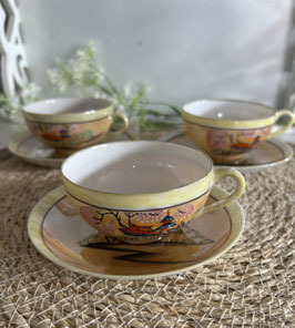 Vintage Chinees servies van 3 theekopjes