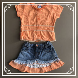 Oranje shirt met spijkerrokje - Maat 56