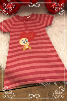 Roze horizontaal gestreept jurkje Tweety van baby Looney Tunes - Maat 86