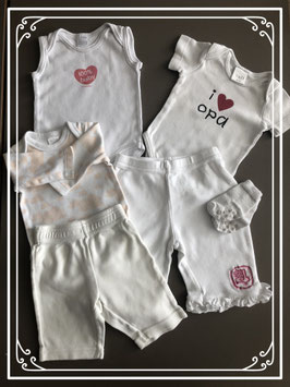 Witte set met 3 rompertjes en 2 broekjes - Maat 50-56