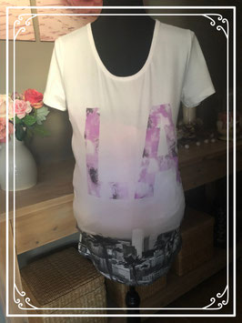 Wit korte mouwen shirt met grijs/paarse print van Mama Licious - Maat L