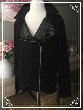 Nieuw : zwart jasje met glitter kraag - Maat S