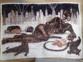 KUSCHELDECKE/ CUDDLING BLANKET "Catswoman is watching TV"