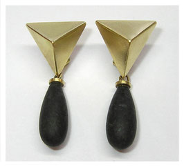 Ohrhänger, Stecker, Klips, 750er Gold, Granit Tropfen