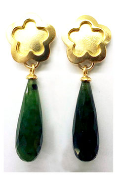 Ohrhänger mit Blume, 750erGold, Jade Pampel-Tropfen