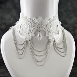 Weißer eleganter Gothic Choker mit Tropfenperlen – Verstellbare Halskette für einen dramatischen Auftritt