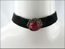 Samt Halsband schwarz mit roter Rose Melanie