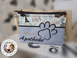 Reißverschlusstäschchen "Hunde Apotheke & Pfote" - grau/dunkelbraun/beige