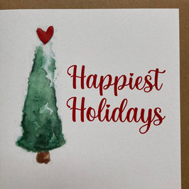 KERST Kaart Illustratie kerstboom 'Happiest Holidays' NIEUW