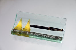 Federschale mit goldenen Domspitzen und Platinband "Rhein"