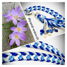 Paracord Hundeleine Herz blau/weiss