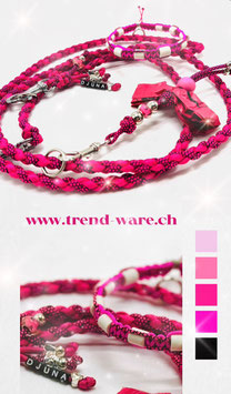 Paracord Hundeleine rund leicht - pink/schwarz für kleine Hunde