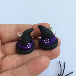 Boucles d'oreilles Halloween, Chapeaux de sorcière.. noir & violet