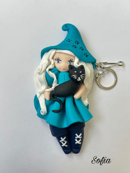 Petite sorcière ... Sofia … porte clé bijou de sac (bleu)