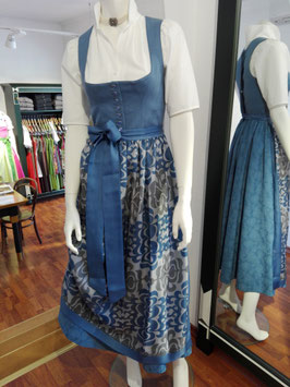 Dirndl blau aus Leinen von Tostmann mit Seidenschürze