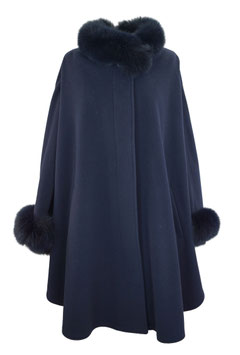 Lodencape mit Pelz dunkelblau