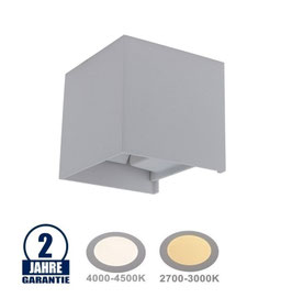 12W LED Wandleuchte Würfel Up and Down Grau IP54, diverse Lichtfarben