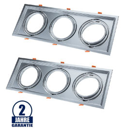 2 Stück Package: Einbaurahmen für LED AR111 Rechteckig 485x185mm Schwenkbar 3 Spots Silber