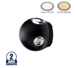 4W LED Wandleuchte Kugel Up and Down, Left and Right Schwarz, diverse Lichtfarben