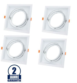 4 Stück Package Einbaurahmen für LED AR111 Rechteckig 185x185mm Schwenkbar Weiß