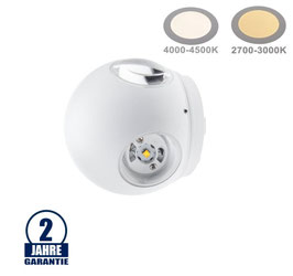 6W LED Wandleuchte Kugel Up and Down Weiß IP54, diverse Lichtfarben