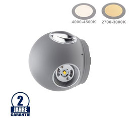 4W LED Wandleuchte Kugel Up and Down, Left and Right Grau IP54, diverse Lichtfarben