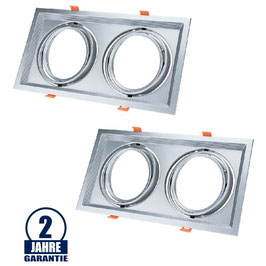 2 Stück Package Einbaurahmen für LED AR111 Rechteckig 335x185mm Schwenkbar Silber