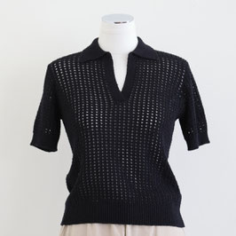 roberto collina B20124 POLO NET SWEATER BLACK
