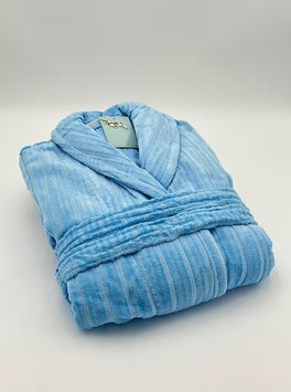 Velour Terry Stripe Robe in Blue
