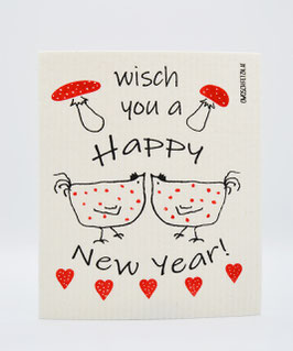 Owoschfetzn "Henne Berta - Wisch you a Happy New Year!" - rot