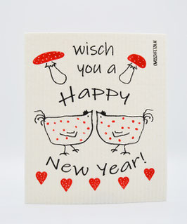 Owoschfetzn "Henne Berta - Wisch you a Happy New Year!" - rot