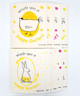 Owoschfetzn 10er-Set "Wisch you a Happy Easter!" Henne Berta & Bunny Fanny