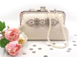 Silbertasche Creme mit Spitze und Strassapplikation