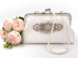Silbertasche Elfenbein mit Spitze und Strassapplikation